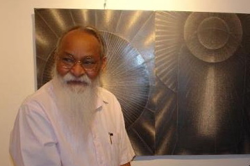 June 2012, Youngo Varma at his solo exhibition at Fourth Eye Gallery, Toronto. Photo Ali Adil Khan.