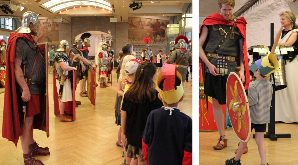 Roman soldier re-enactors teach children