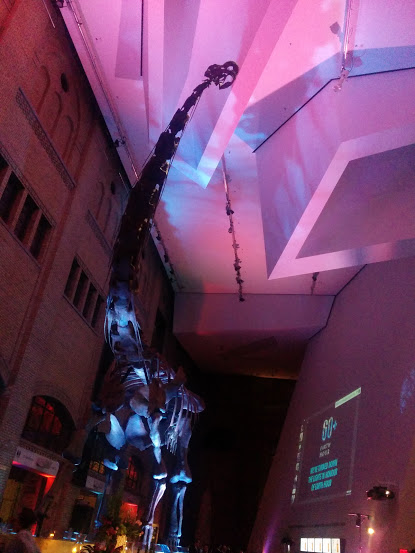 Photo of a dinosaur skeleton in the ROM front entrance