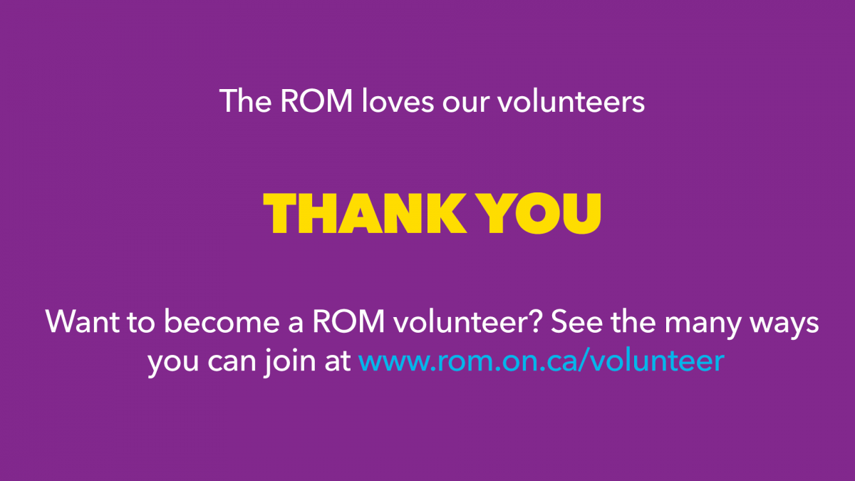 White text on purple background. ROM thanks our volunteers for National Volunteer Week.